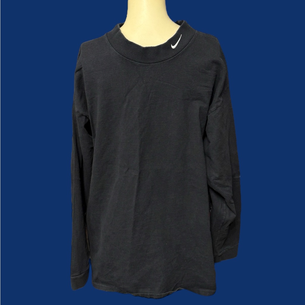 Nike Men’s Size Large Mockneck Long Sleeve 100% Usa Cotton T-Shirt Black 90’s